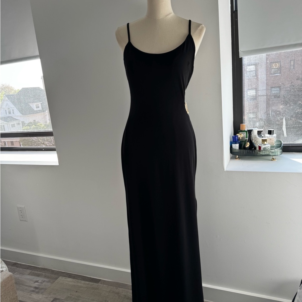 Aqua Black Spaghetti Strap Slip Maxi Dress